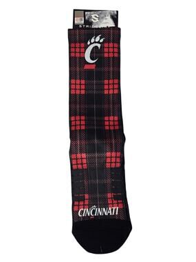 Strideline Crew Socks Cincinnati Bearcats Plaid Large Red Black NWT